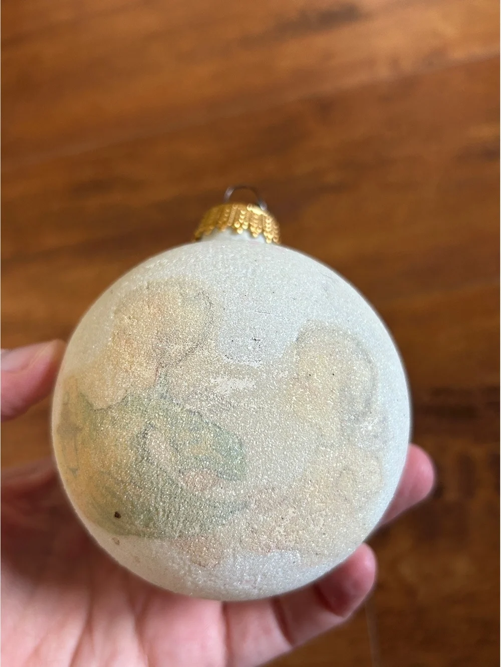 Vintage Hand-Painted Glass Christmas Ornament with Children Motif